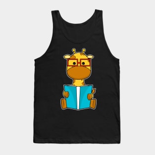 Giraffe as Nerd with Book & Glasses Tank Top